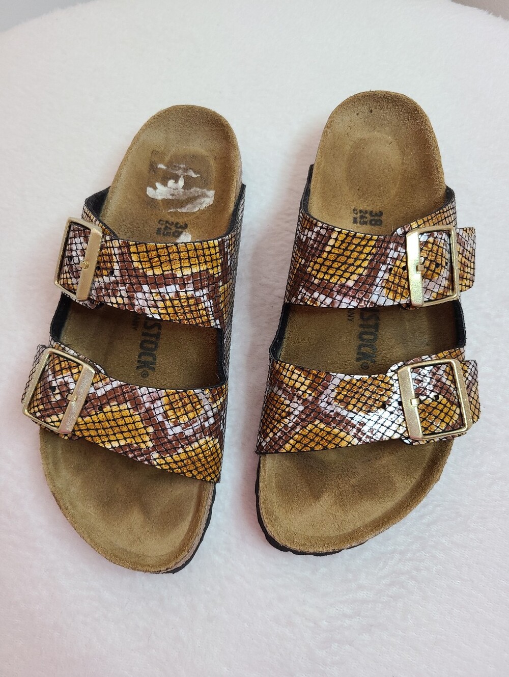 Birkenstock Arizona Python Leather Buckle Sandals Size 38 (7.5) - Picture 3 of 5